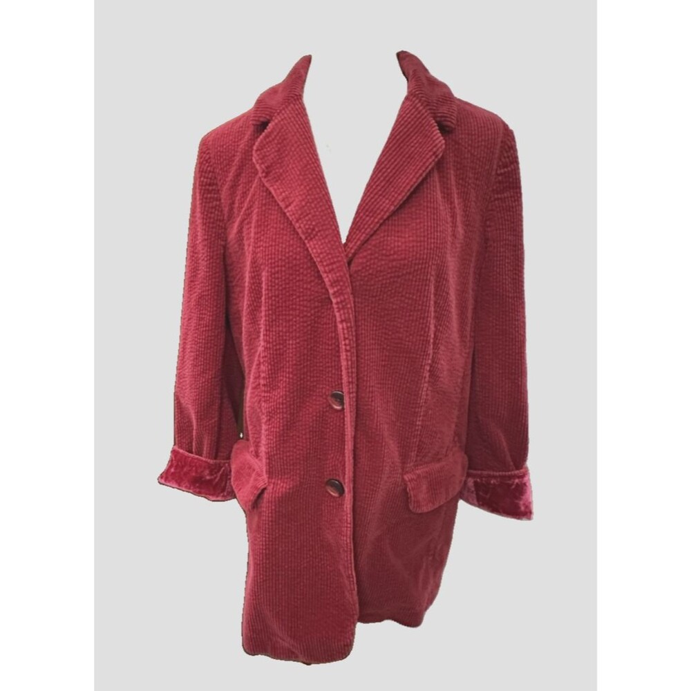 J. JILL RICH RED WIDE-WALE CORDUROY LONGER POET JACKET BLAZER COAT ARTSY SIZE L